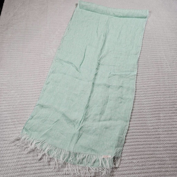 Puro Lino Women Italian Scarf Shawl Fringed Scarf Mint/White - Picture 1 of 3